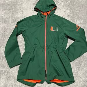 Adidas Miami Hurricanes Jacket Womens Medium Green Hooded Windbreaker